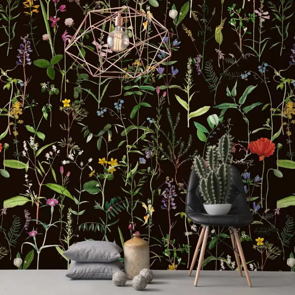 3-Roll Wallpaper Set - Anthracite, Floral image