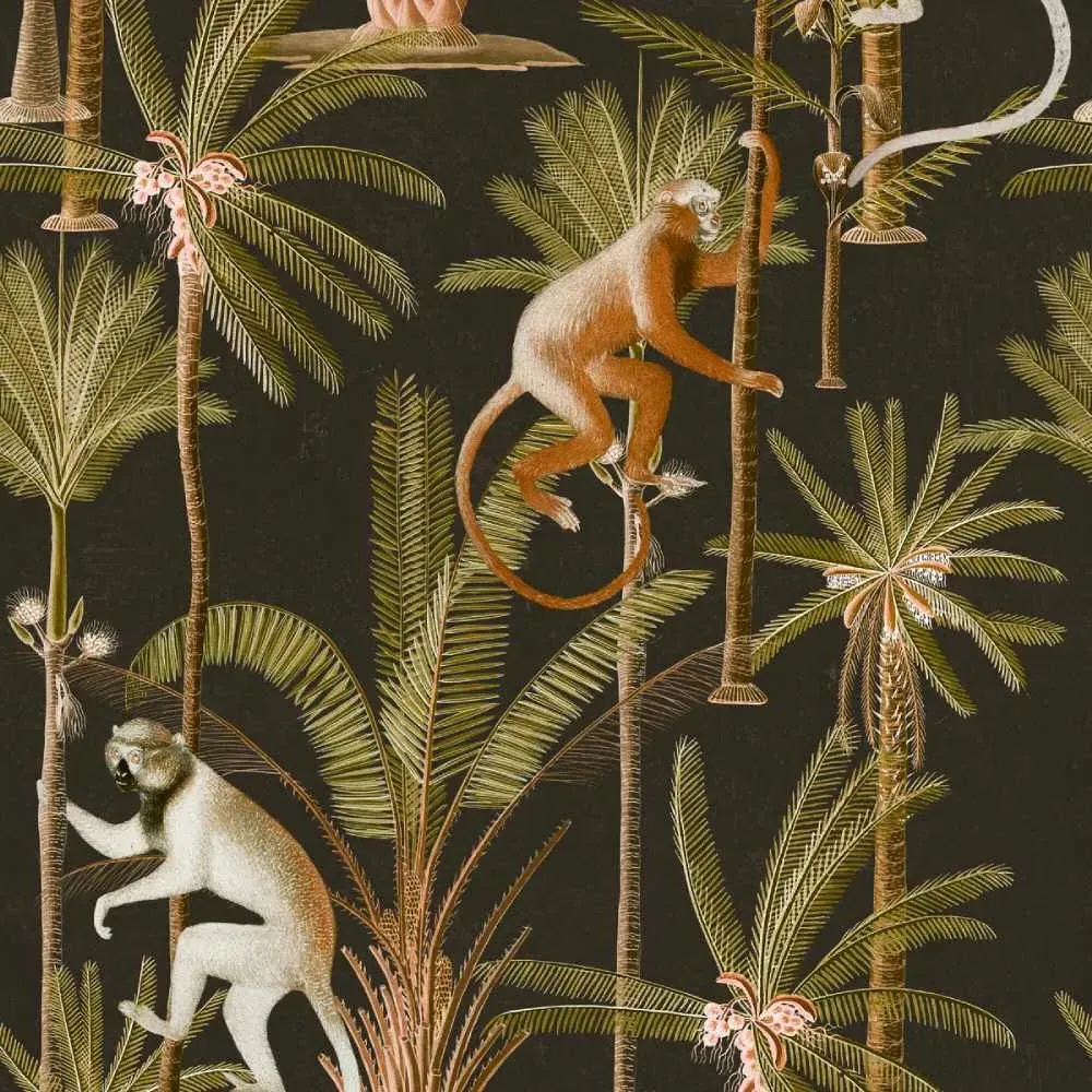 3-Roll Wallpaper Set - Anthracite, Tropical Print