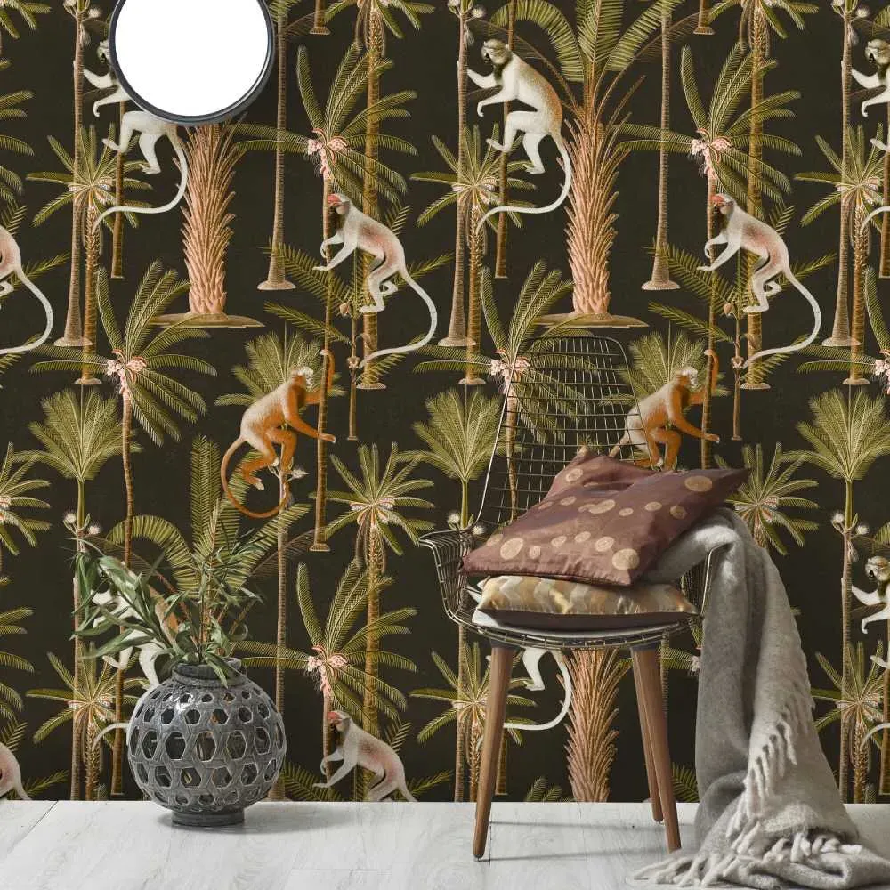 3-Roll Wallpaper Set - Anthracite, Tropical Print image
