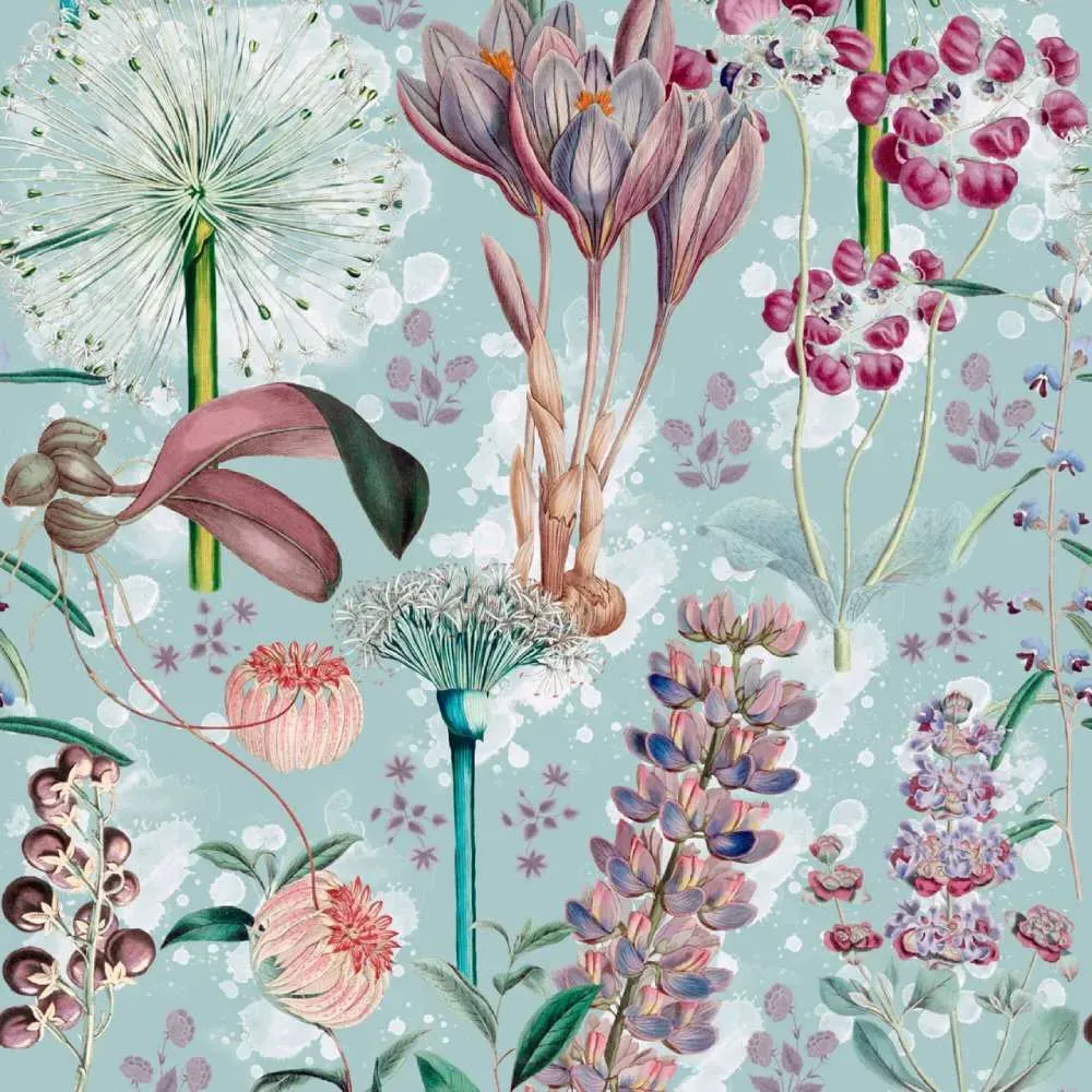 3-Roll Wallpaper Set - Aquamarine, Floral