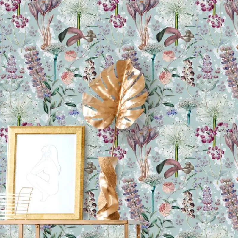 3-Roll Wallpaper Set - Aquamarine, Floral