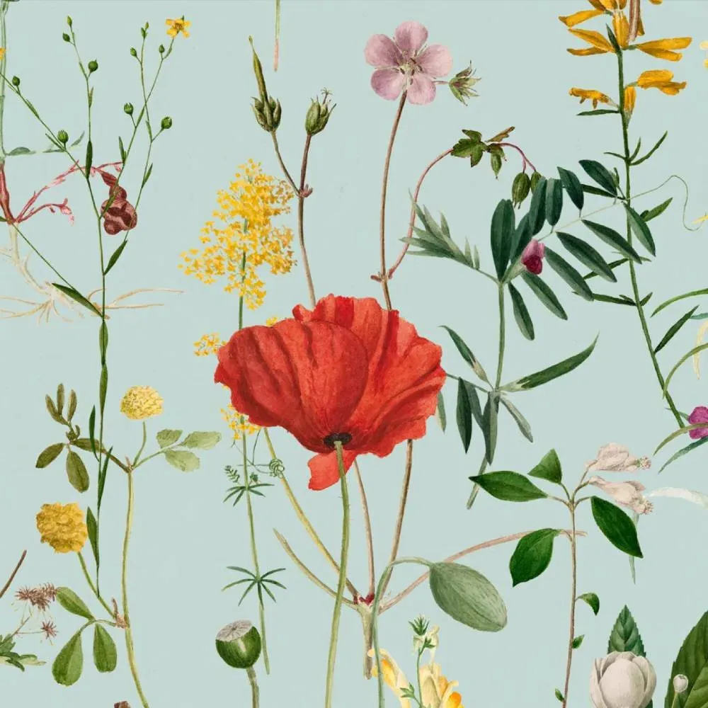 3-Roll Wallpaper Set - Aquamarine, Floral Pattern