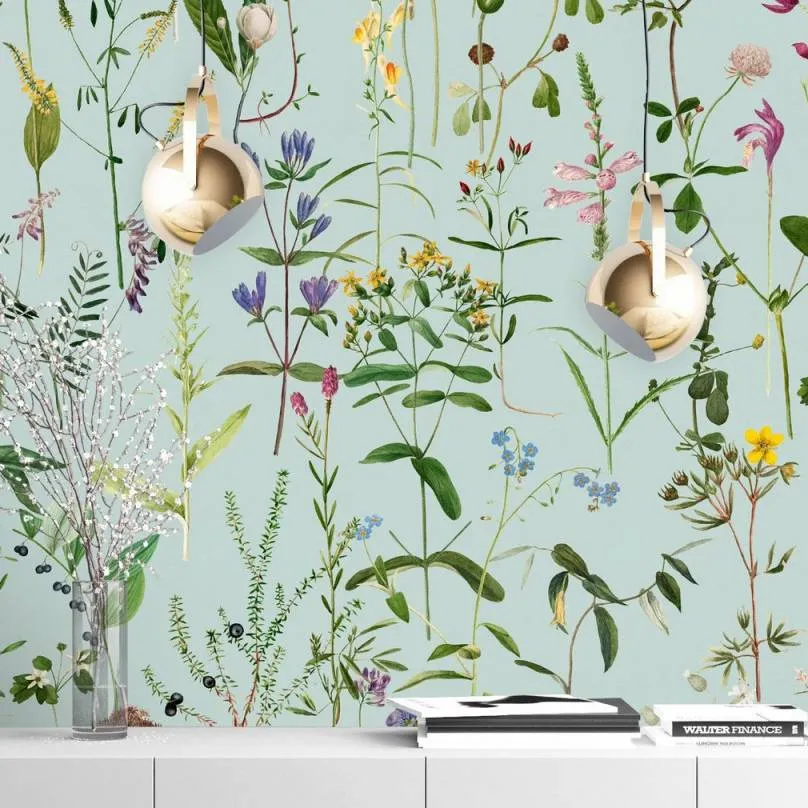 3-Roll Wallpaper Set - Aquamarine, Floral Pattern