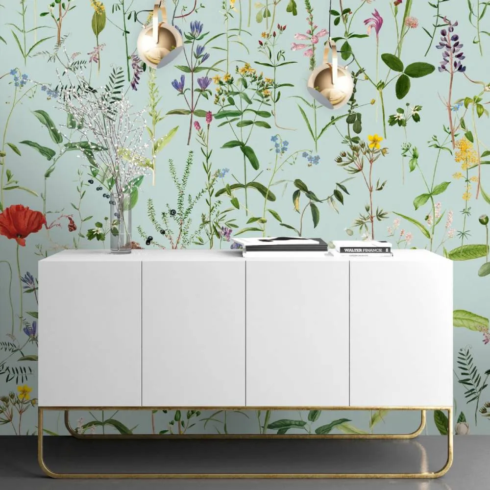 3-Roll Wallpaper Set - Aquamarine, Floral Pattern image