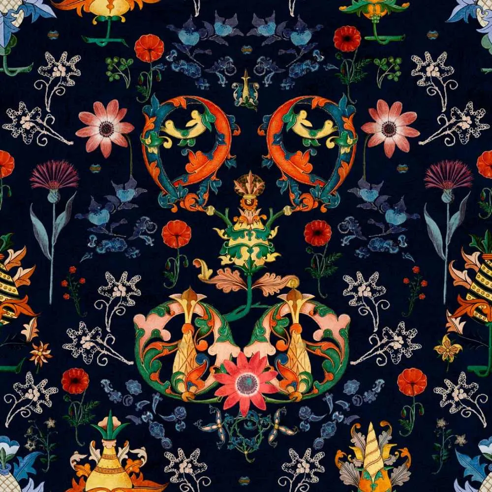 3-Roll Wallpaper Set - Blue, Folk Design