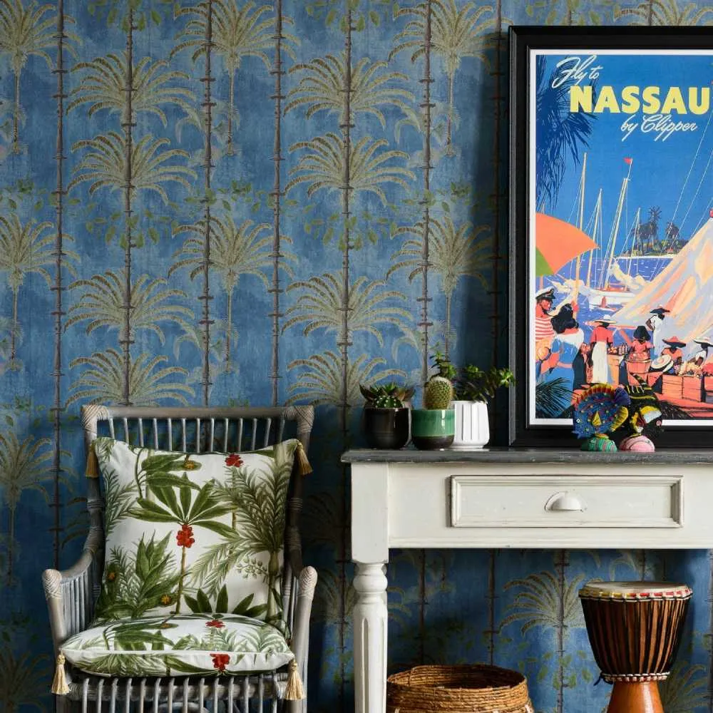 3-Roll Wallpaper Set - Blue, Tropical Print image