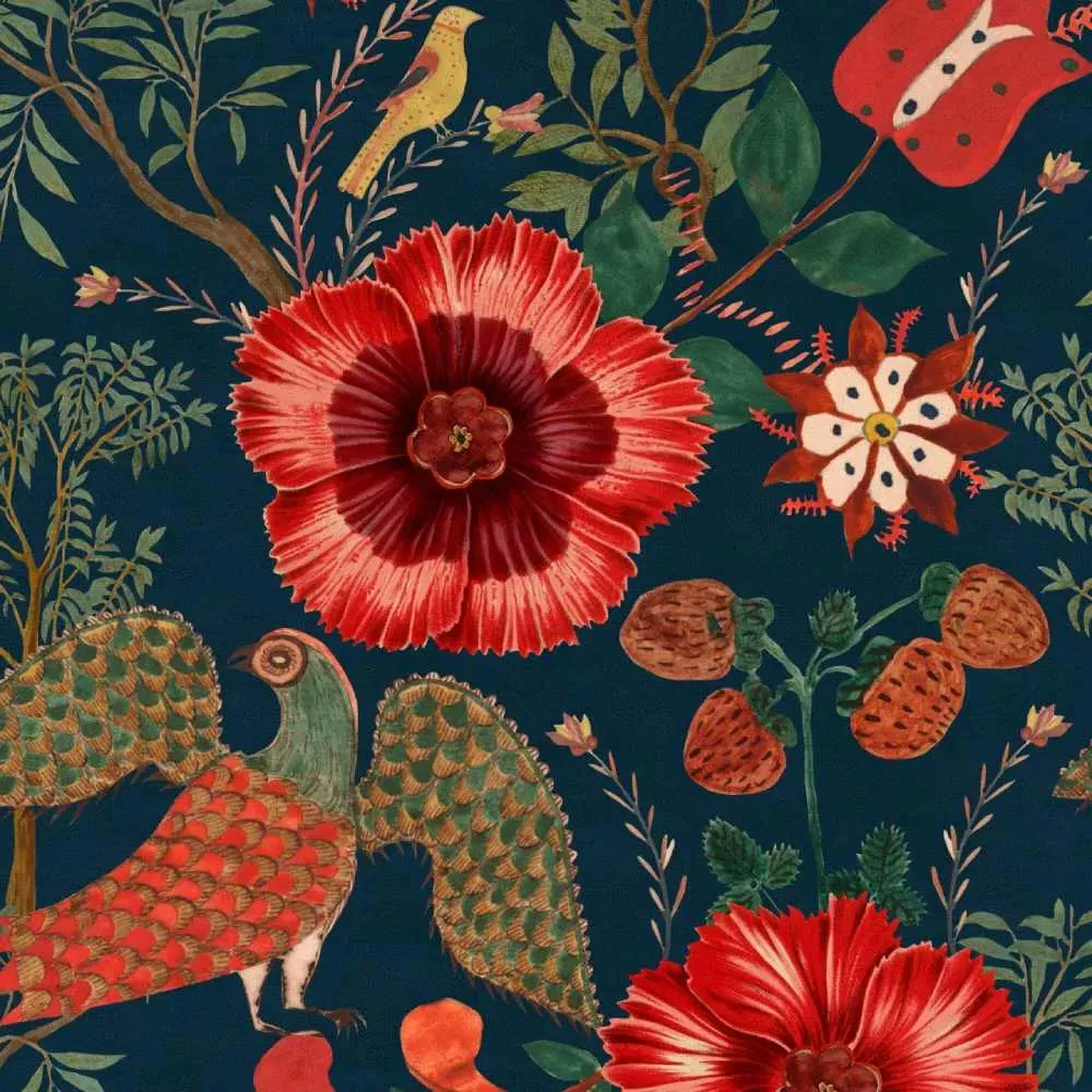 3-Roll Wallpaper Set - Dark, Folk Design