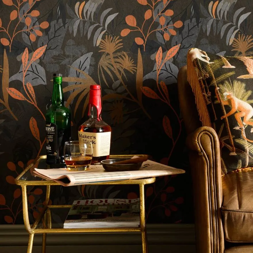 3-Roll Wallpaper Set - Dark, Tropical Print