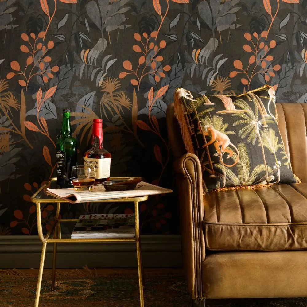 3-Roll Wallpaper Set - Dark, Tropical Print image