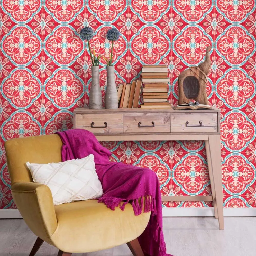 3-Roll Wallpaper Set - Geometric Tile Pattern