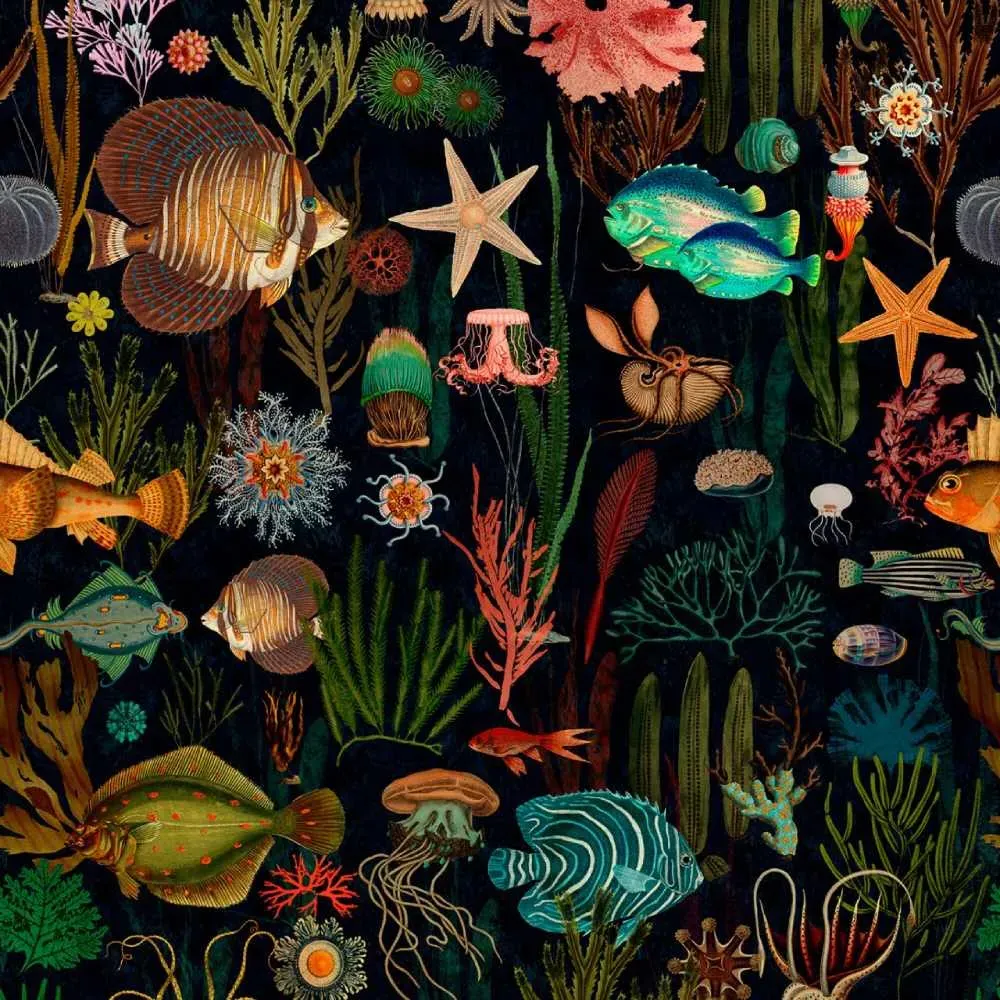 3-Roll Wallpaper Set Ocean Design - Black