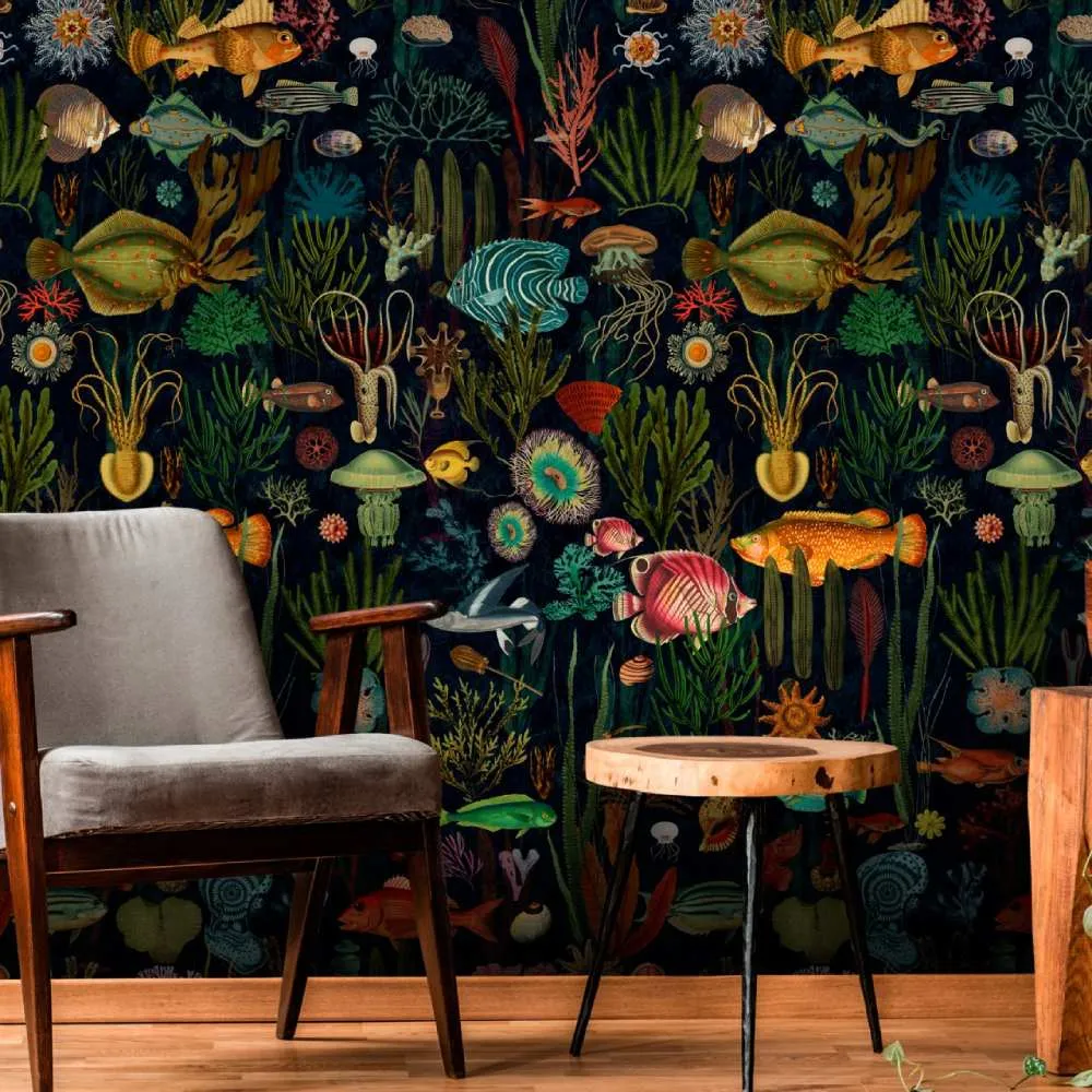 3-Roll Wallpaper Set Ocean Design - Black