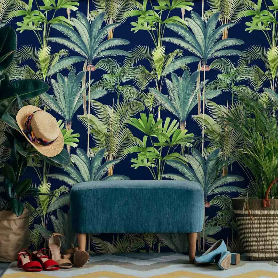 3-Roll Wallpaper Set Palm Design - Anthracite image
