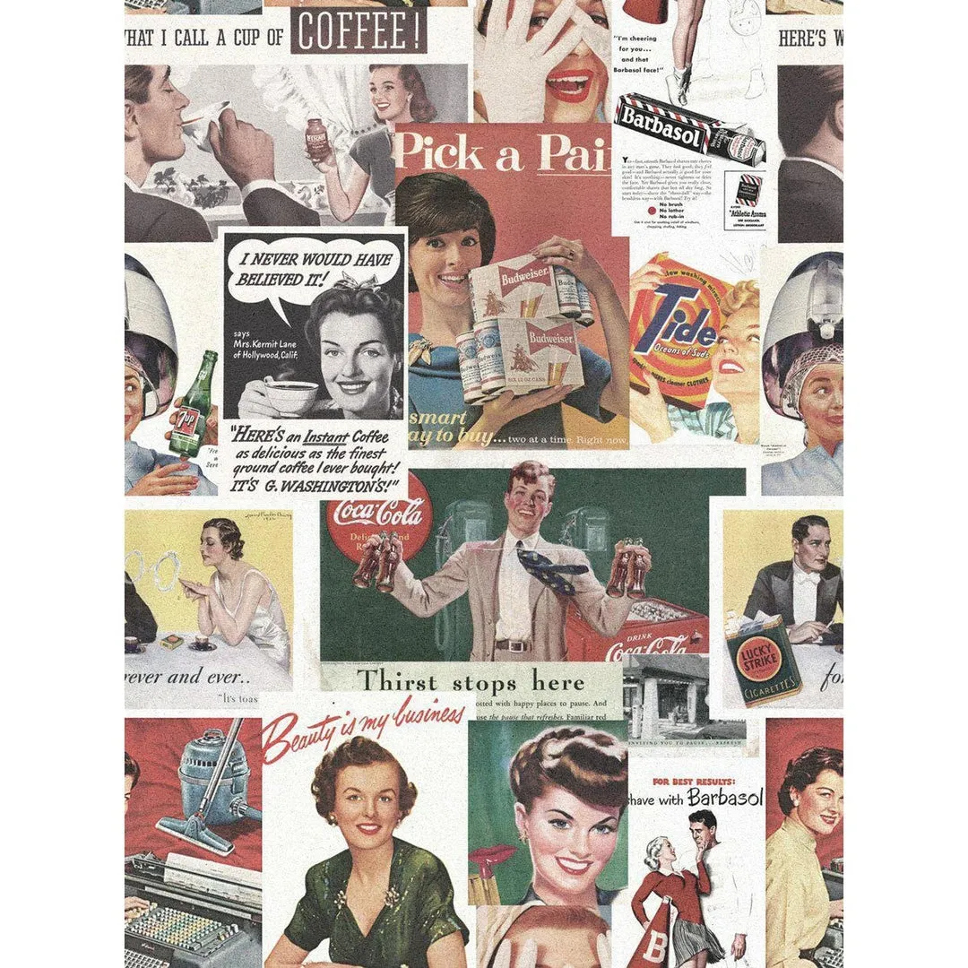 3-Roll Wallpaper Set Retro Ads Design