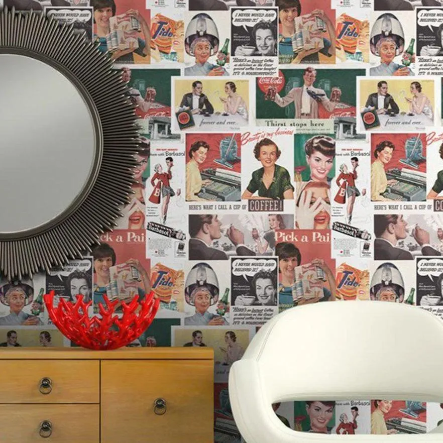 3-Roll Wallpaper Set Retro Ads Design