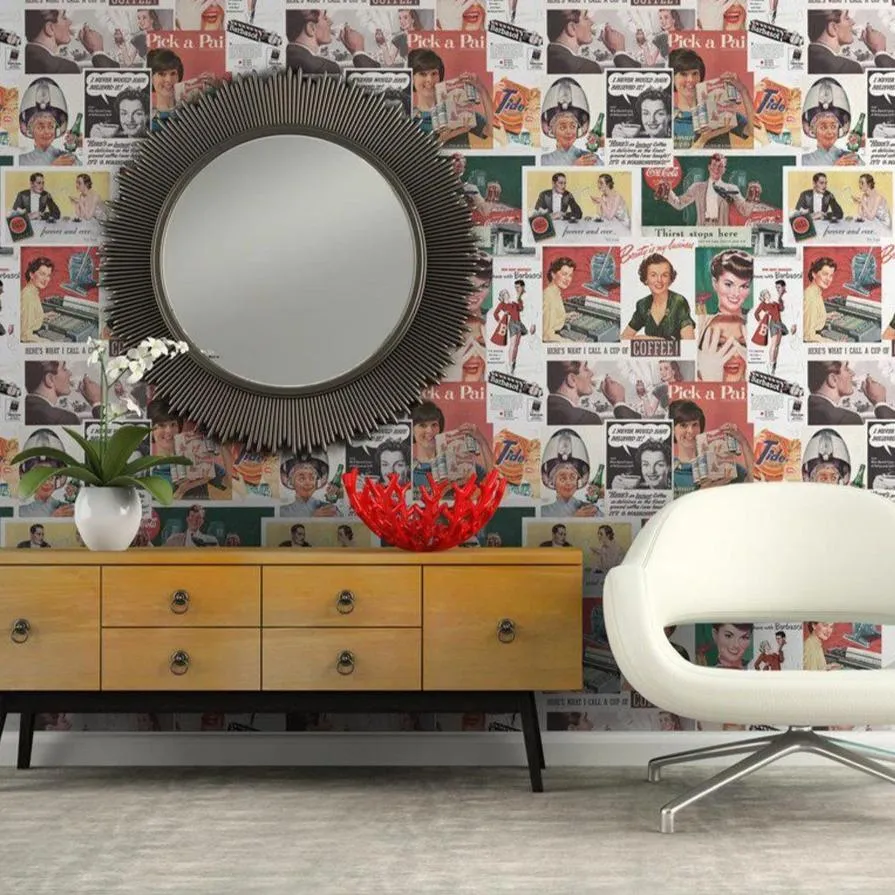 3-Roll Wallpaper Set Retro Ads Design