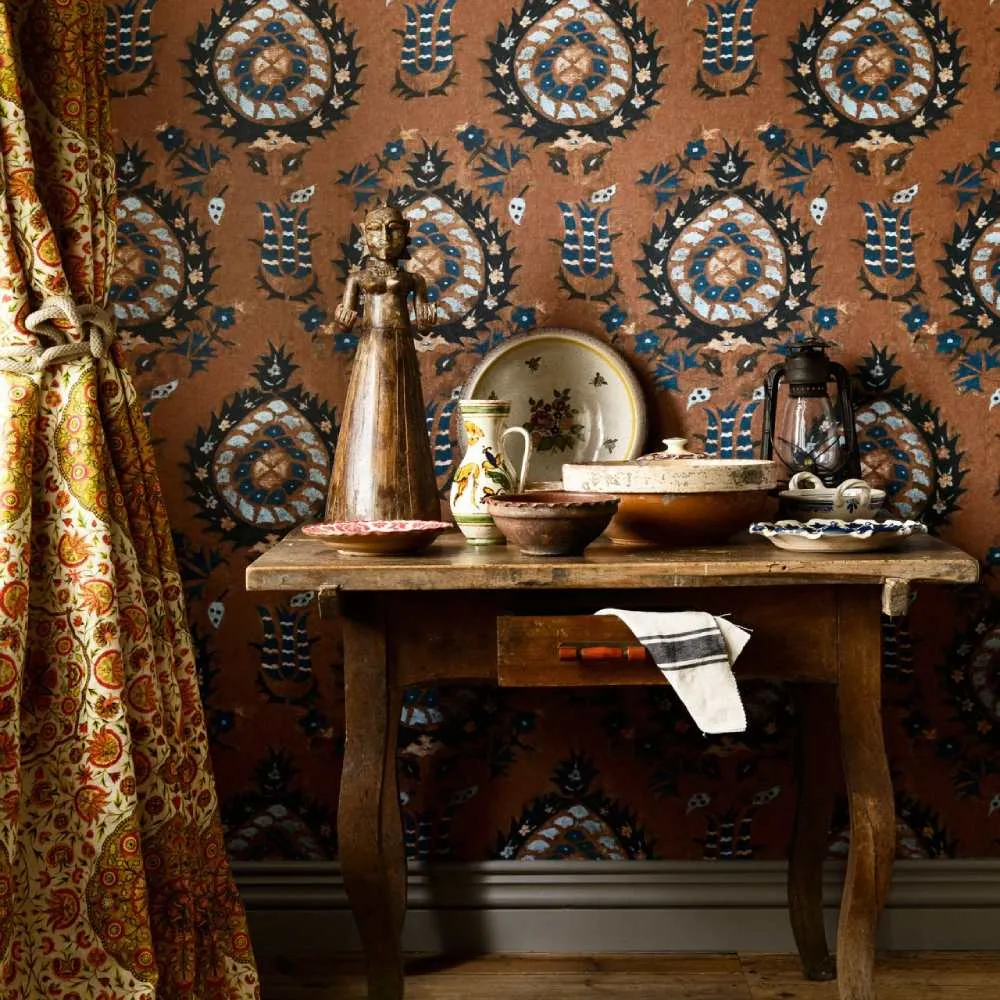 3-Roll Wallpaper Set - Sienna, Flourish Pattern