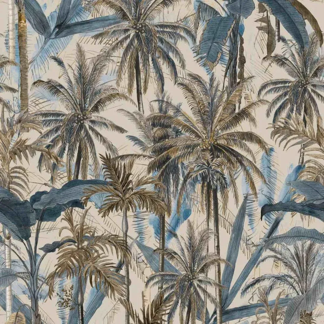3-Roll Wallpaper Set - Smoke Blue, Tropical Print