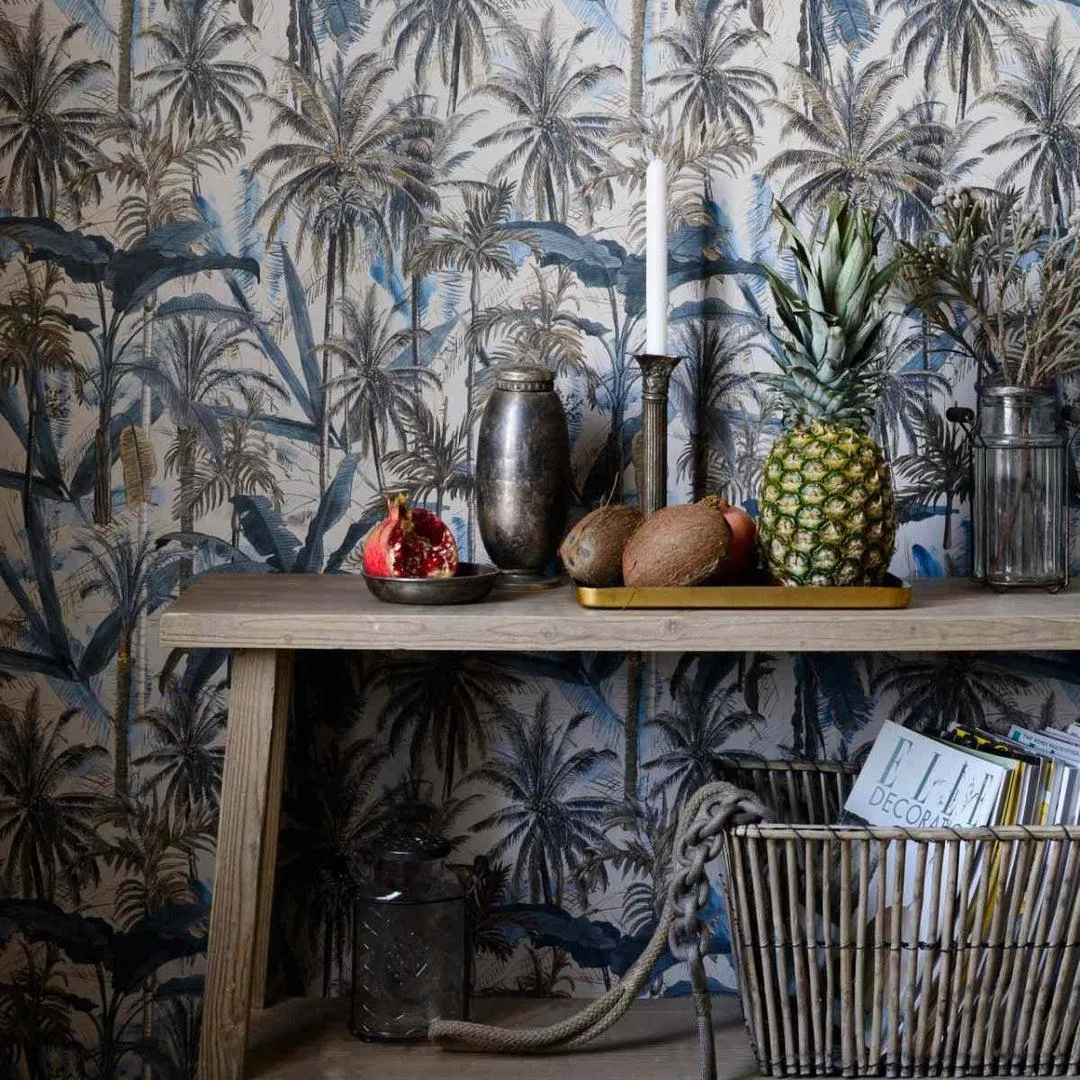 3-Roll Wallpaper Set - Smoke Blue, Tropical Print