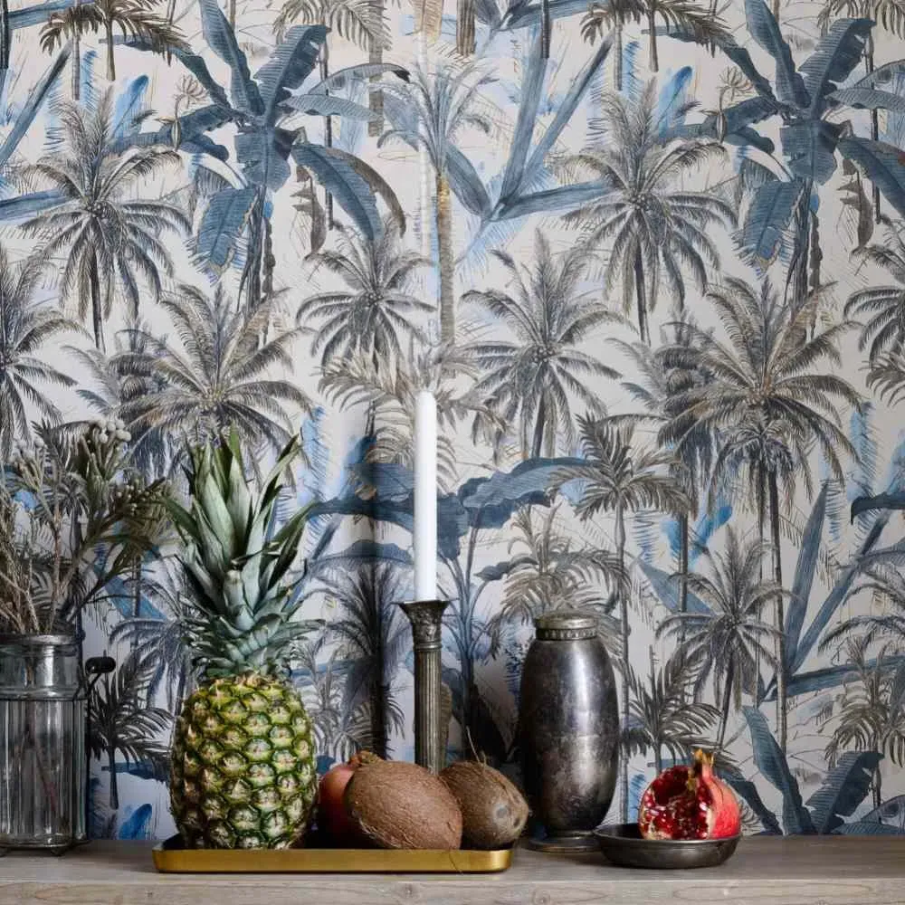 3-Roll Wallpaper Set - Smoke Blue, Tropical Print image