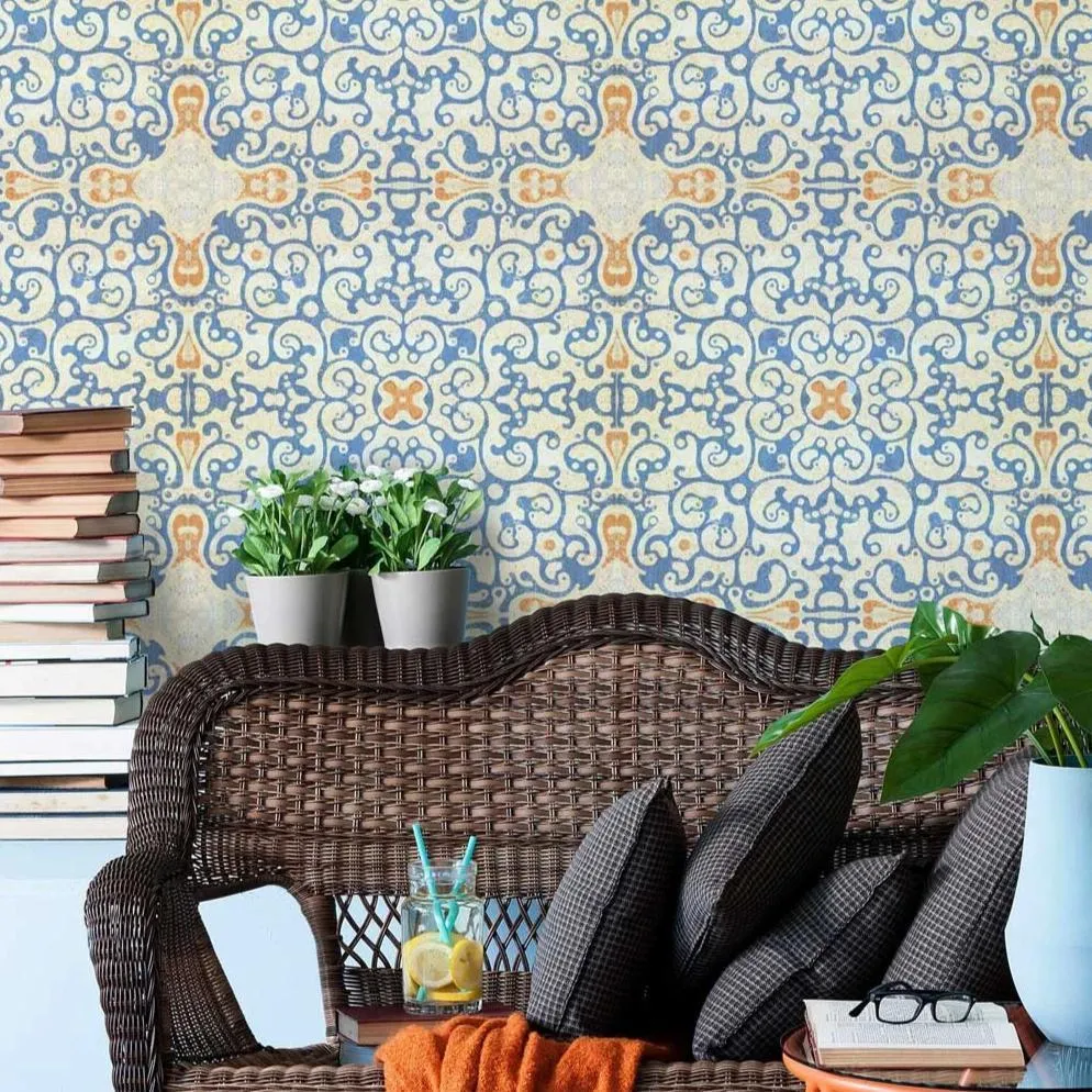 3-Roll Wallpaper Set - Spanish Tile, Blue