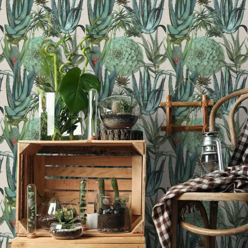 3-Roll Wallpaper Set - Succulent Pattern
