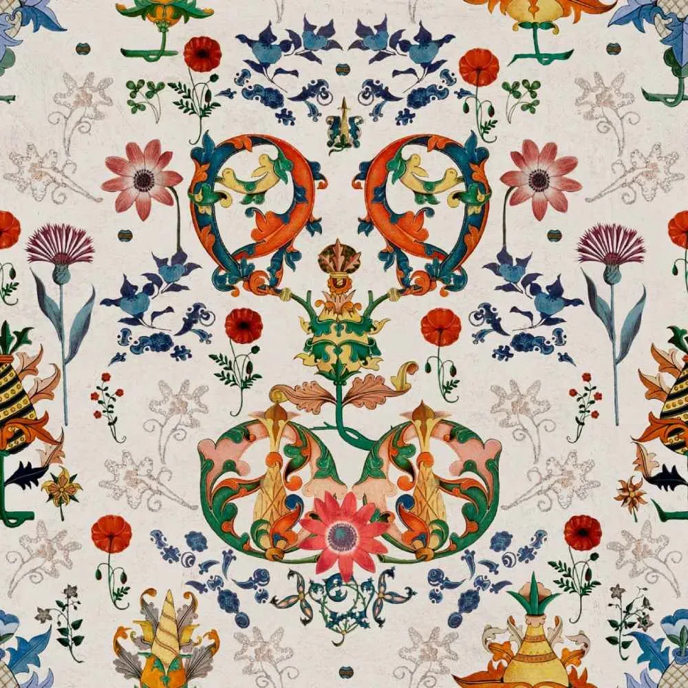3-Roll Wallpaper Set - Taupe, Folk Design