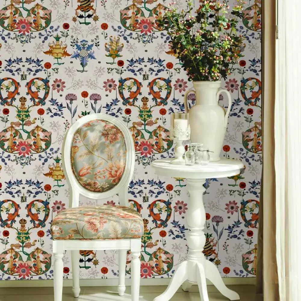 3-Roll Wallpaper Set - Taupe, Folk Design
