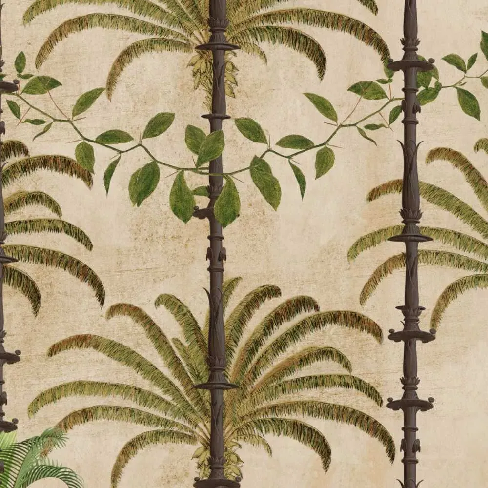 3-Roll Wallpaper Set - Taupe, Tropical Print