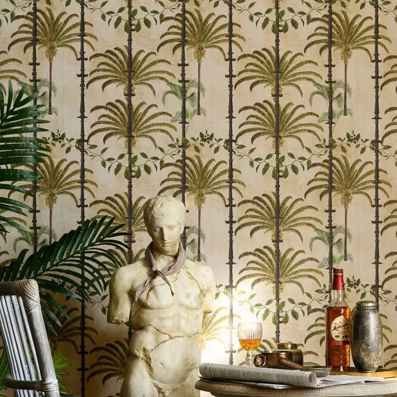 3-Roll Wallpaper Set - Taupe, Tropical Print
