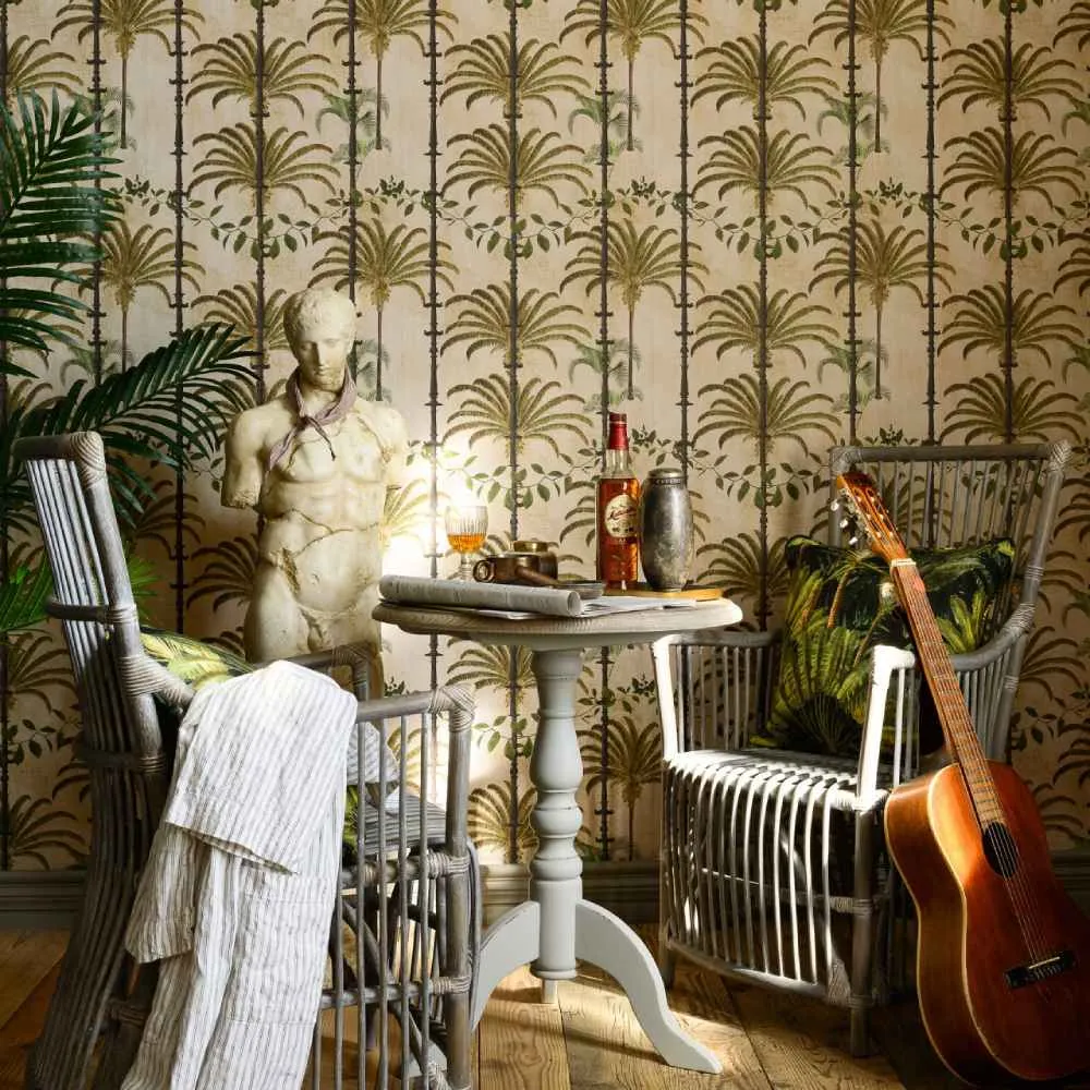3-Roll Wallpaper Set - Taupe, Tropical Print image