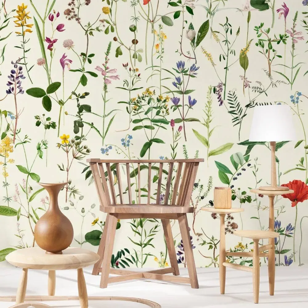 3-Roll Wallpaper Set - White, Floral Pattern