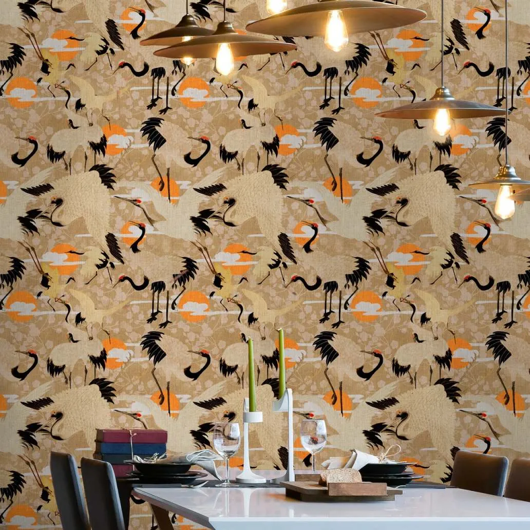 3-Roll Wallpaper Set with Birds - Taupe, Paper