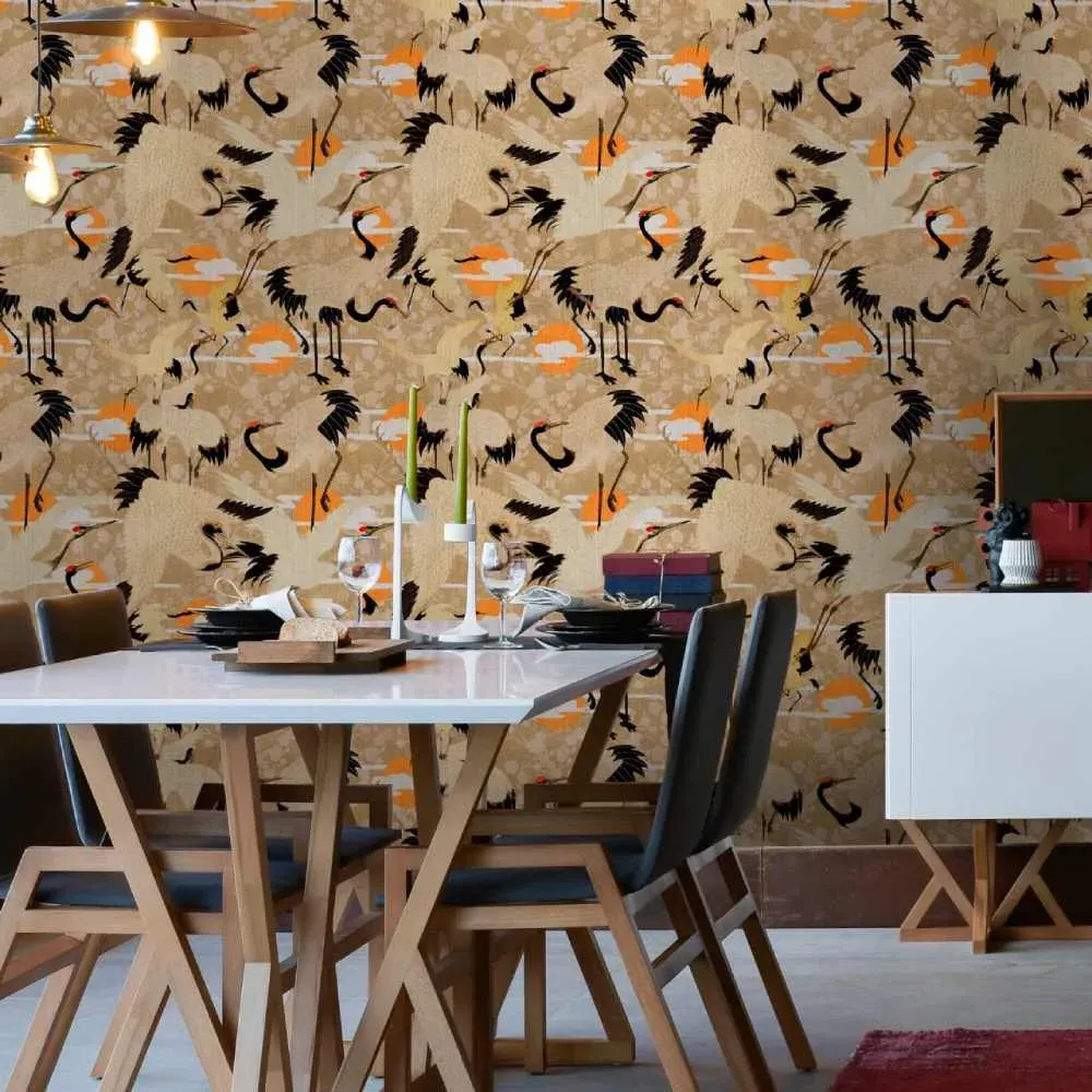 3-Roll Wallpaper Set with Birds - Taupe, Paper image