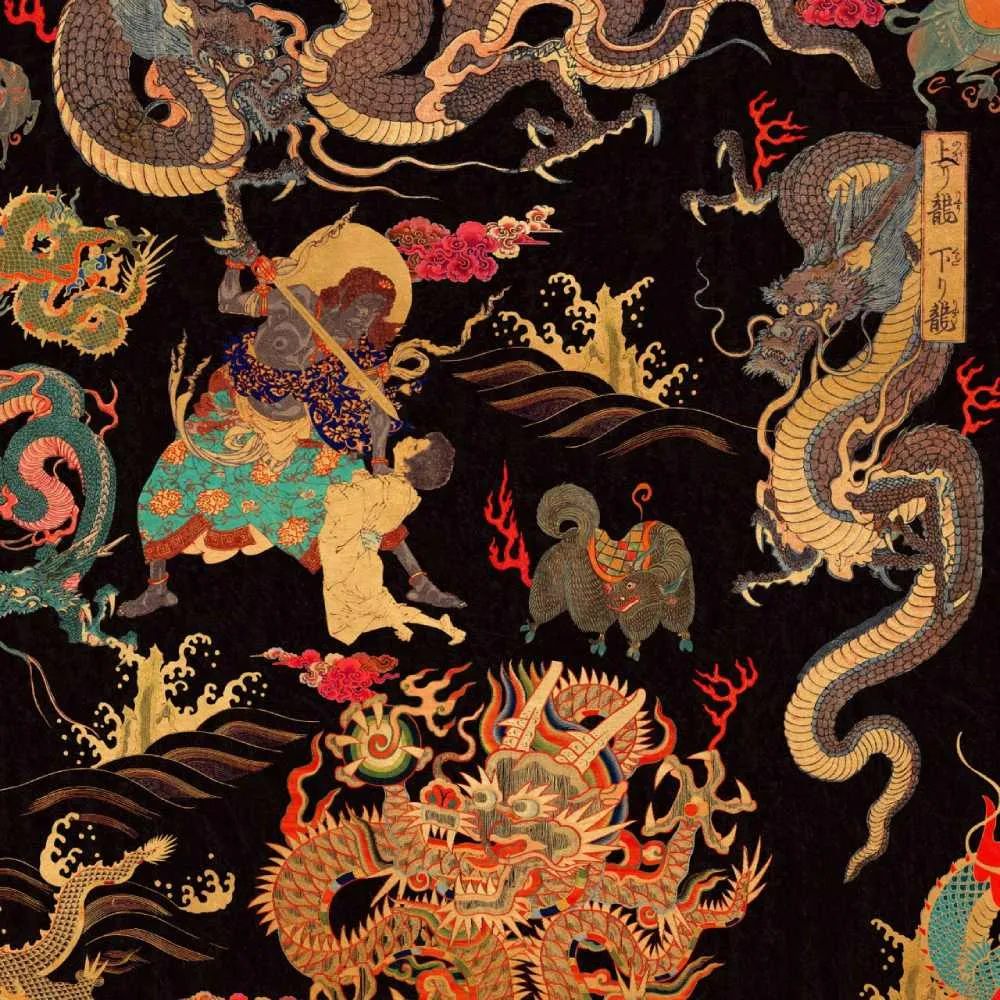 3-Roll Wallpaper Set with Dragons - Oriental