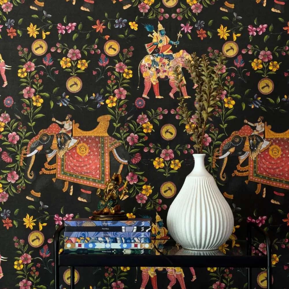 3-Roll Wallpaper Set with Elephant Design - Anthracite