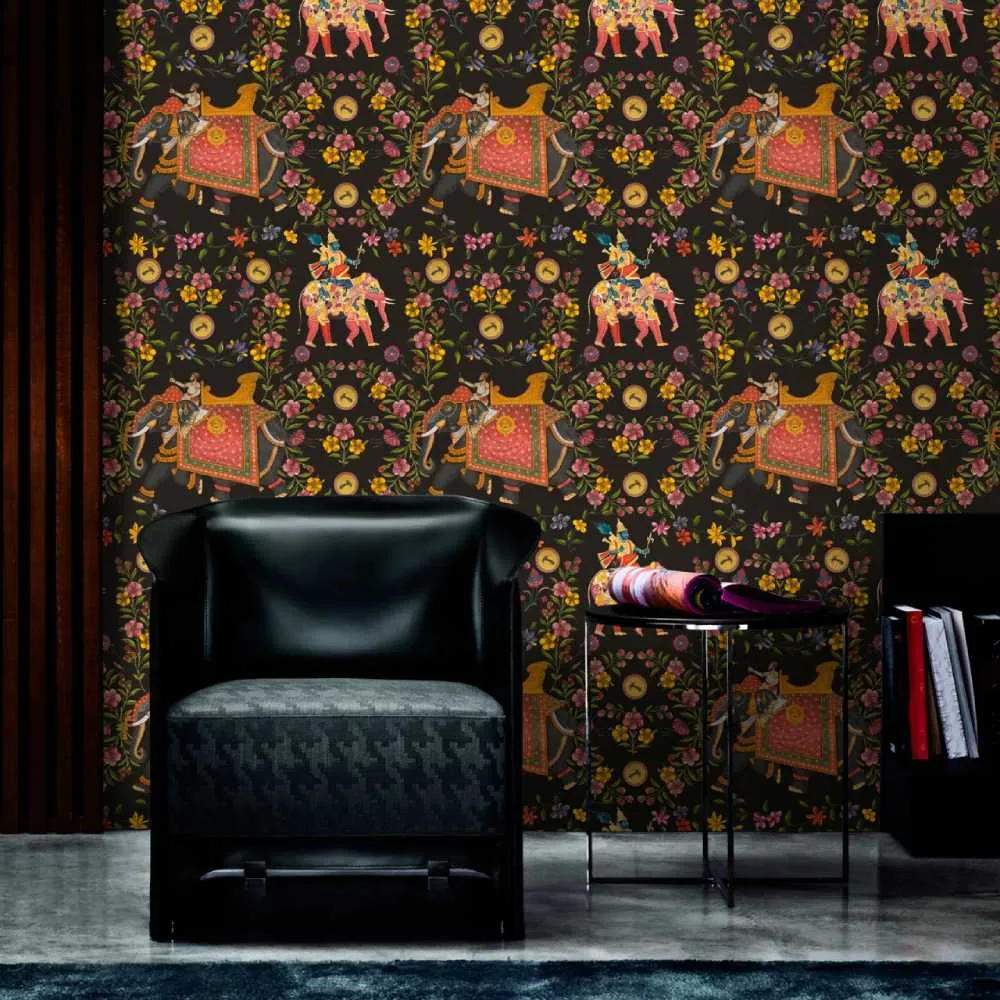3-Roll Wallpaper Set with Elephant Design - Anthracite