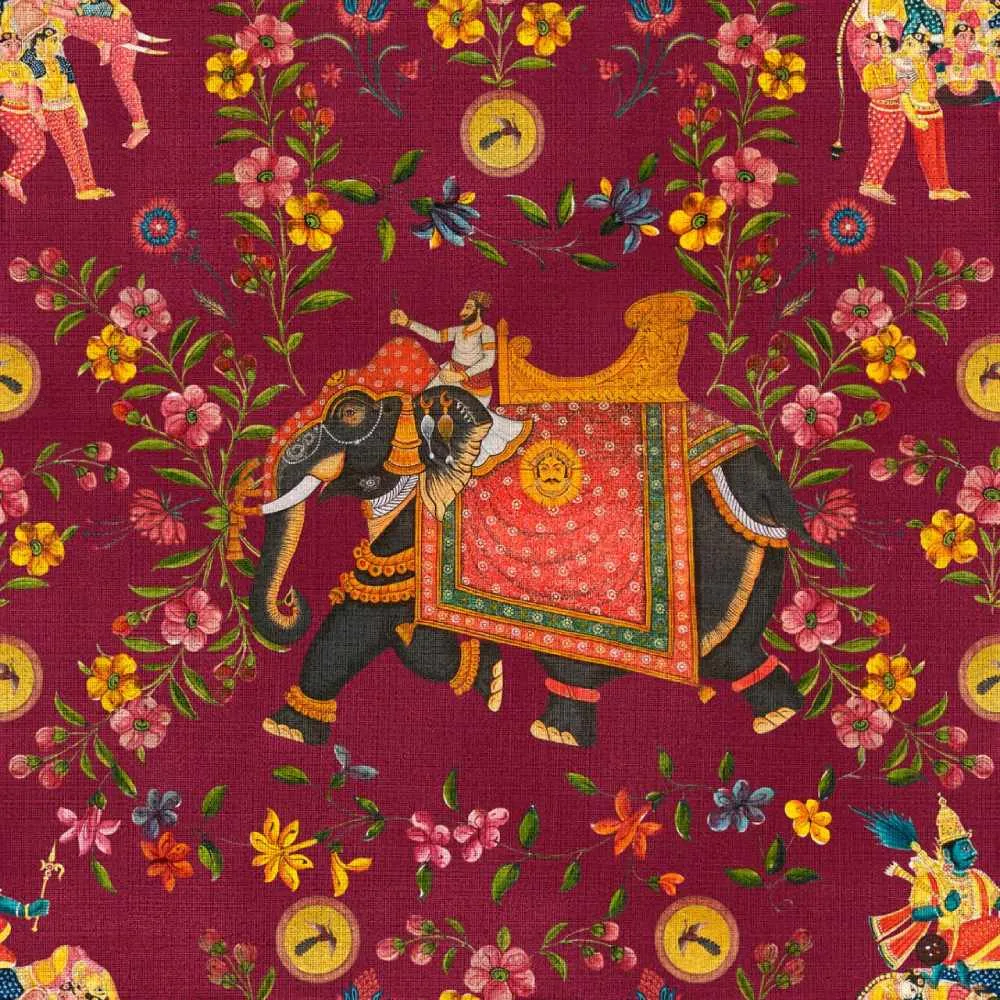 3-Roll Wallpaper Set with Elephant Design - Mauve