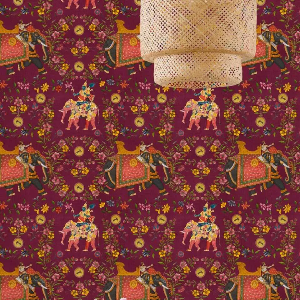 3-Roll Wallpaper Set with Elephant Design - Mauve