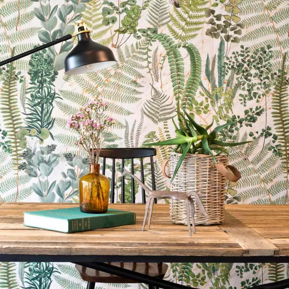 3-Roll Wallpaper Set with Fern Pattern - Green image