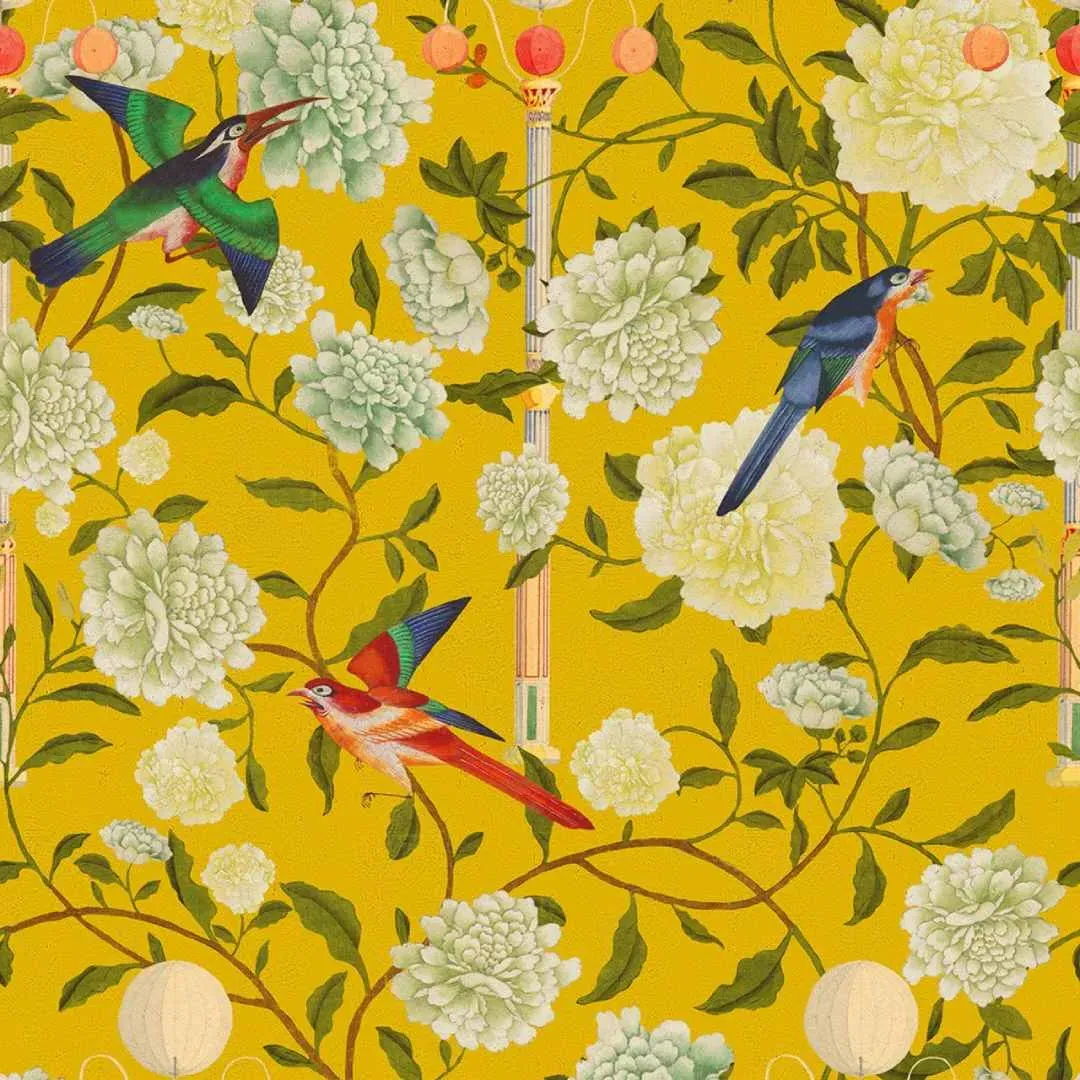 3-Roll Wallpaper Set with Oriental Design - Mustard
