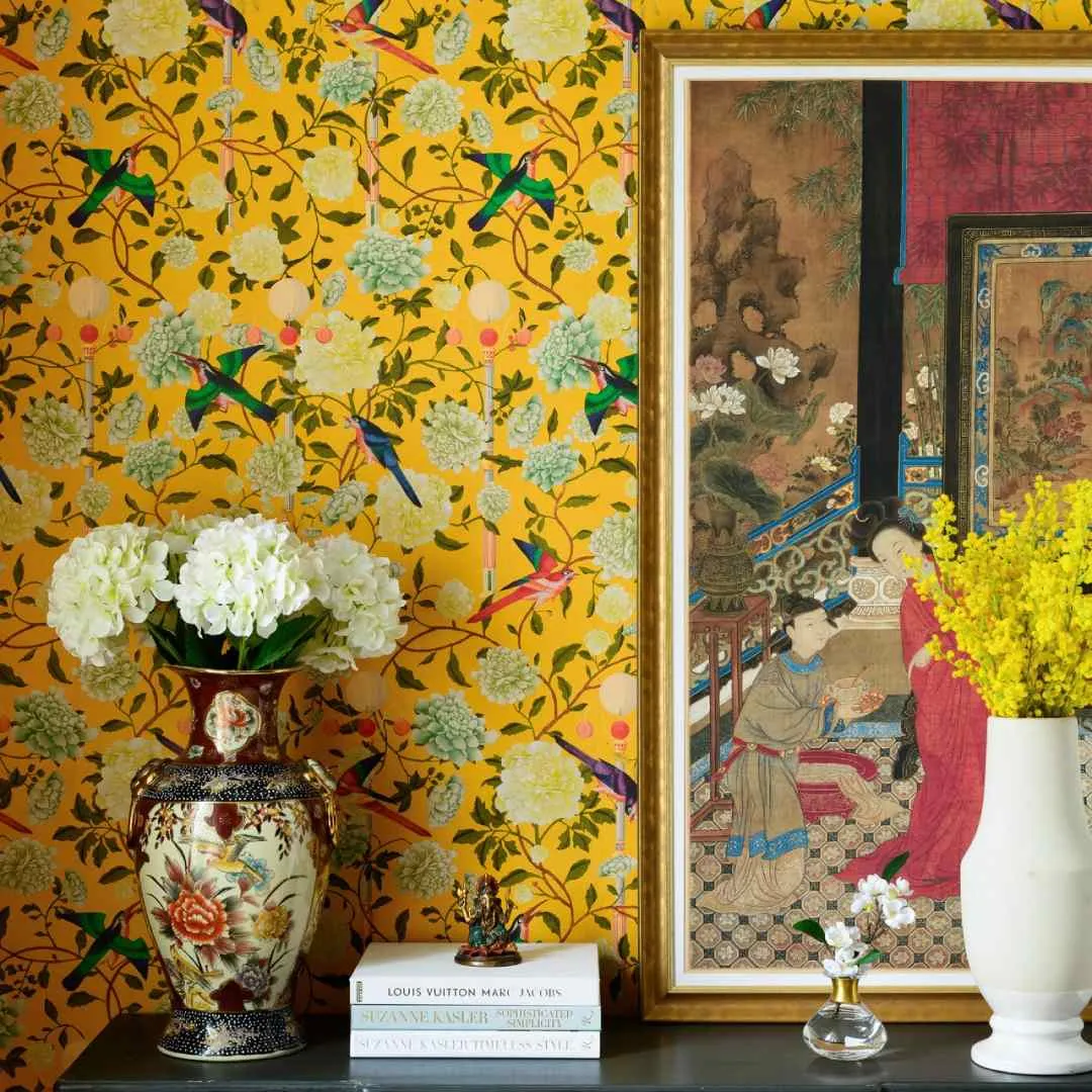 3-Roll Wallpaper Set with Oriental Design - Mustard image