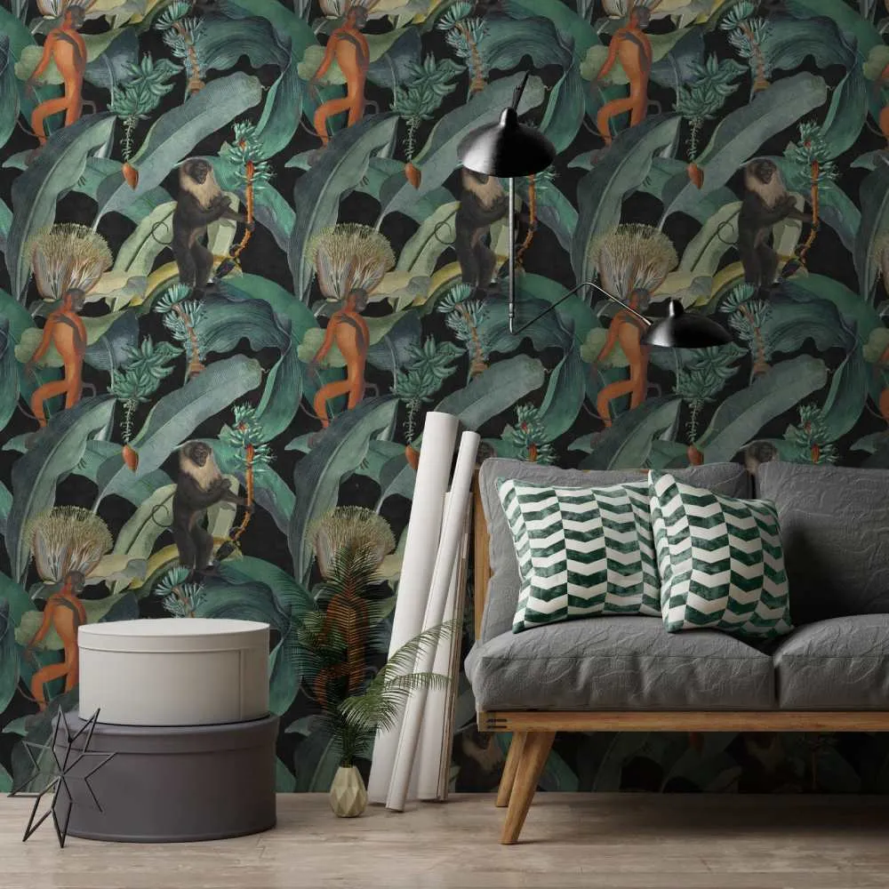 3-Roll Wallpaper Set with Tropical Design