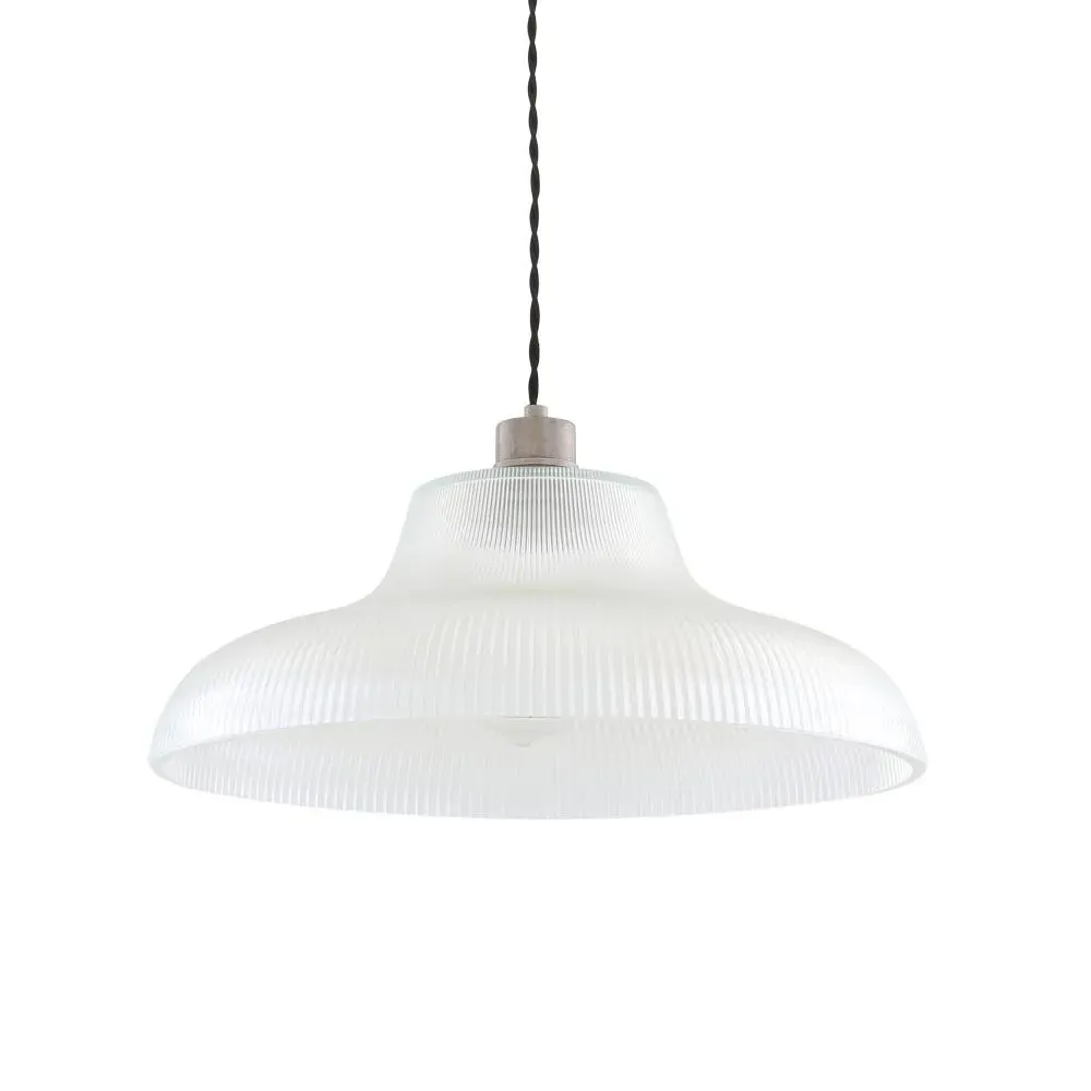 40cm Railway Pendant Light - Antique Silver, Glass