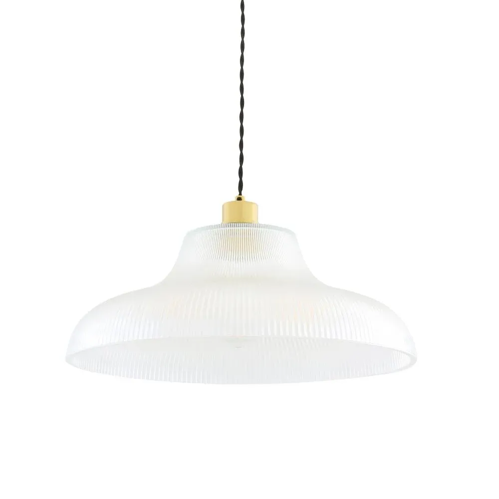 40cm Railway Pendant Light - Satin Brass, Glass