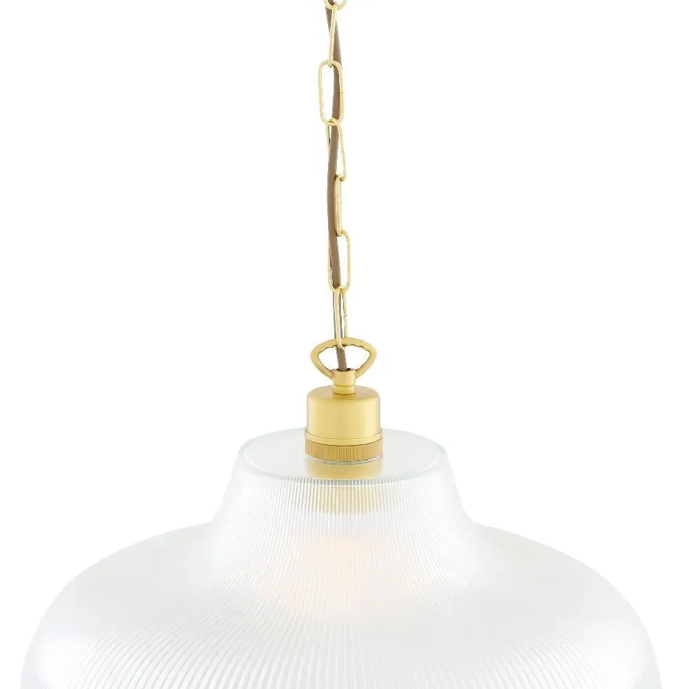 40cm Railway Pendant Light - Satin Brass, Glass