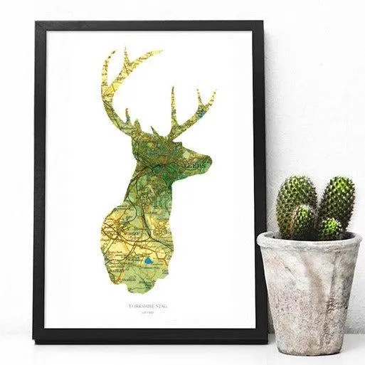 A3 Vintage Map Print - Stag Design, Paper