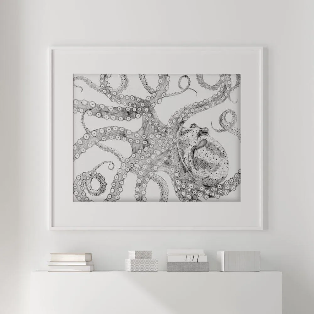 A4 Octopus Wall Art Print - Black, Unframed image