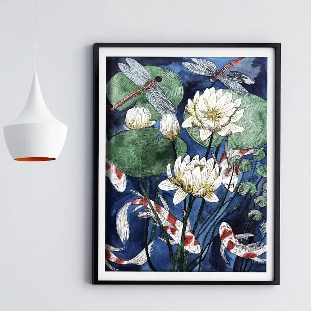 A4 Wall Art Print Unframed - Koi Pond Design image
