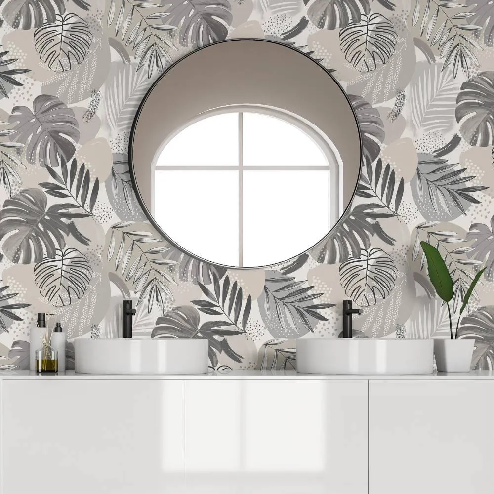 Abstract Jungle Wallpaper Roll - Putty Grey
